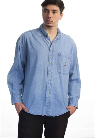 VINTAGE RALPH LAUREN CHAPS LOGO DENIM SHIRT 90S M 16.6