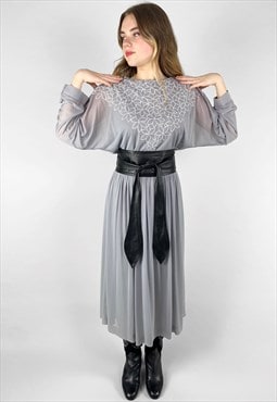 80's Vintage Grey Batwing "S Modell" Slinky Midi Dress