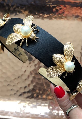 QUEEN BEE BLACK EMBELLISHED HEADBAND
