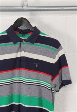 Vintage Gant Polo Shirt with Stripes Sports Top Medium