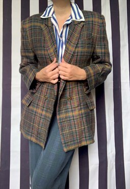 Vintage tweed plaid colourful wool blazer, uk16/18
