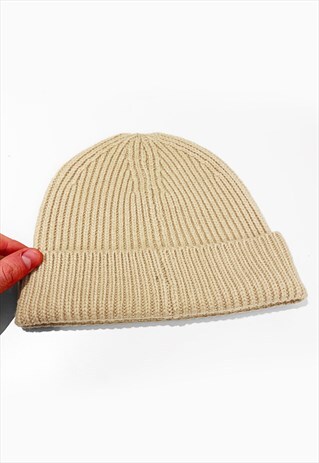 SKI TRAWLER KNITTED RIBBED BEANIE HAT - LIGHT SAND
