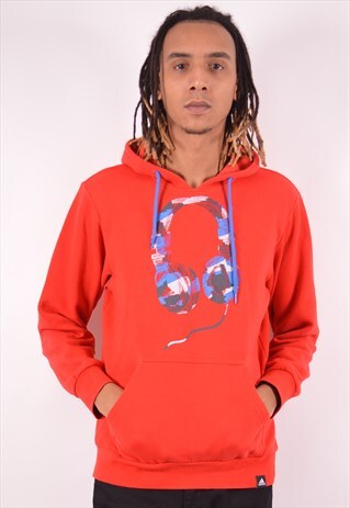 ADIDAS MENS VINTAGE HOODIE JUMPER MEDIUM RED 90S