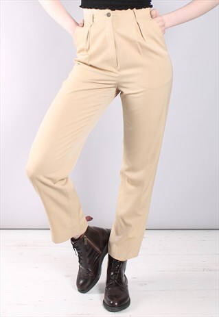 VINTAGE 60S BEIGE HIGH WAISTED PLEAT FRONT TROUSERS