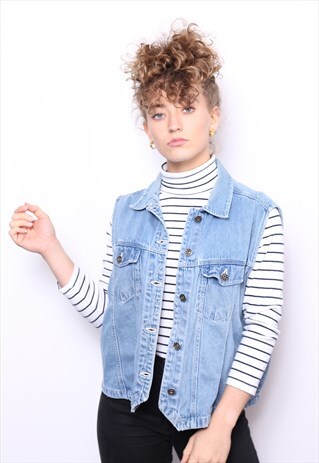 VINTAGE 90S BLUE SLEEVELESS DENIM JACKET WAISTCOAT