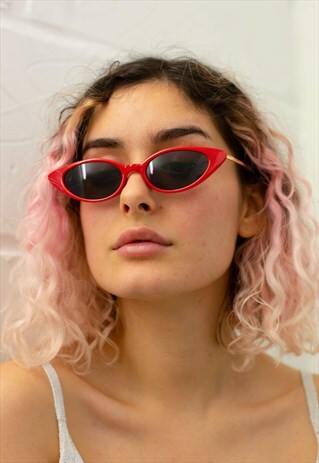 SARA - RED SKINNY CAT EYE SUNGLASSES
