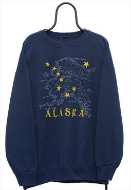 Vintage Alaska Graphic Navy Sweatshirt Mens