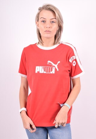 PUMA WOMENS VINTAGE T-SHIRT TOP LARGE RED 90'S