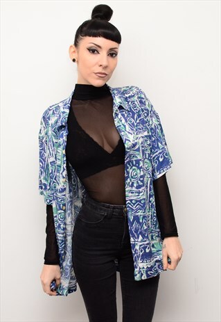 VINTAGE 90'S INDIE FOLK PATTERNED OVERSIZED SHIRT