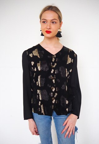 VINTAGE GOLD FLORAL PATTERN BUTTON UP BLOUSE