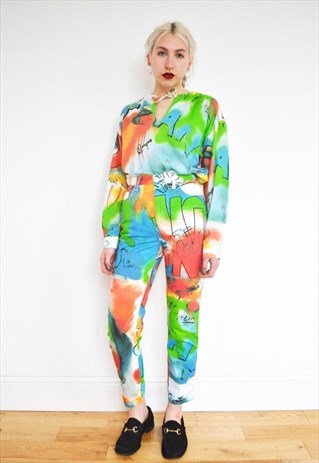 RARE GRAFFITI BLOC COLOUR 80'S MOSCHINO ICONIC CO ORD SUIT