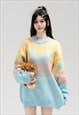 KAWAII SWEATER KNITTED BUTTERFLY JUMPER COLOR BLOCK TOP BLUE