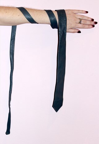 80S VINTAGE DARK GREY SKINNY REAL LEATHER CASUAL TIE