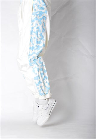 VINTAGE 90S BEIGE BLUE SHELL SPORTS PANTS