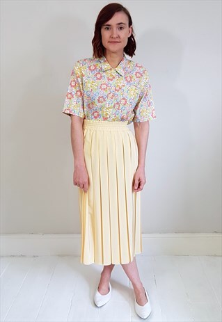 VINTAGE 80'S PEACH ORANGE YELLOW FLORAL COTTON FEEL SHIRT
