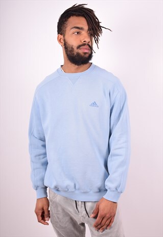 ADIDAS MENS VINTAGE SWEATSHIRT JUMPER LARGE BLUE 90S