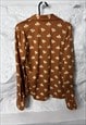 70S VINTAGE BROWN PRINTED SHIRT / BLOUSE - LARGE 