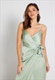 ROSA TIE SIDE SATIN CAMI WRAP DRESS - SAGE GREEN