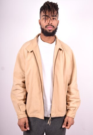 C.P. COMPANY MENS VINTAGE LEATHER JACKET MEDIUM BEIGE 90'S