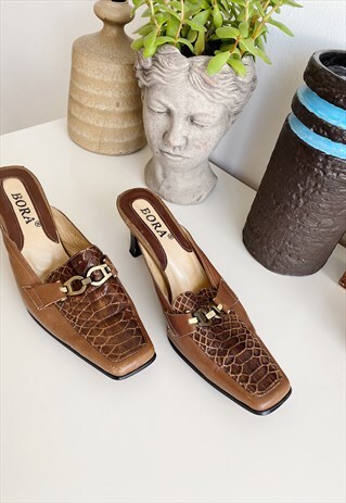 VINTAGE 90S Y2K MINIMALIST LEATHER SUMMER PUMPS MULES SHOES