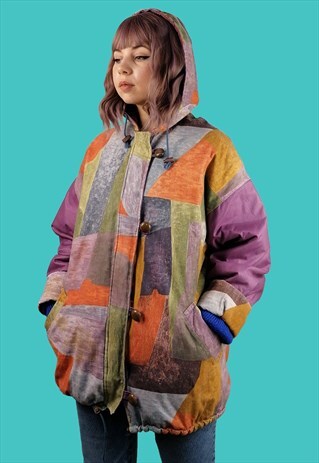 VINTAGE 80'S 90'S PASTEL PRINT OVERSIZED JACKET / COAT