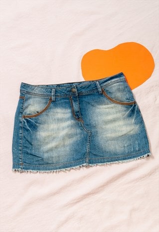 VINTAGE DENIM SKIRT Y2K LOW RISE MINI IN STONEWASHED BLUE