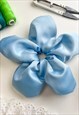 BLUE SATIN OVERSIZE FLOWER SCRUNCHIE