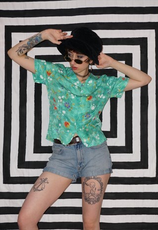 VINTAGE 80'S FLORAL SILKY BLOUSE