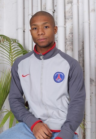 VINTAGE NIKE PSG LOGO TRACK JACKET GREY