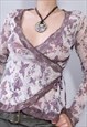 VINTAGE Y2K BUTTERFLY PRINTED LACE WRAP TOP