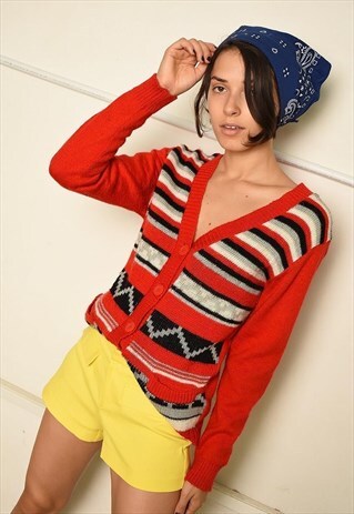 VINTAGE 70S RETRO FOLK KNIT CARDIGAN TOP