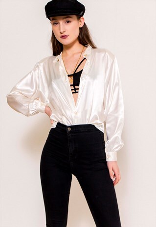 VINTAGE 80'S CREAM LACE DETAIL BLOUSE
