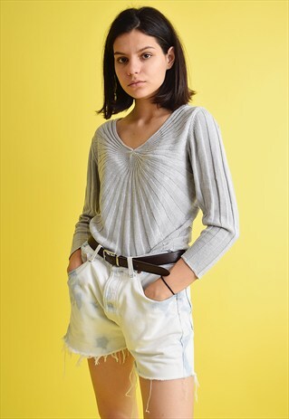 CUTE 90'S RETRO MINIMALIST KNITTED CROP BLOUSE TOP