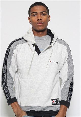VINTAGE CHAMPION TAPE LOGO HOODIE GREY