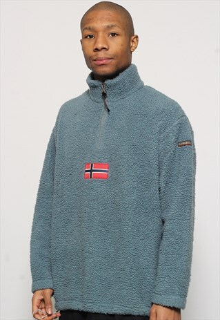 VINTAGE NAPAPIJRI 1/4 ZIP LOGO FLEECE BLUE