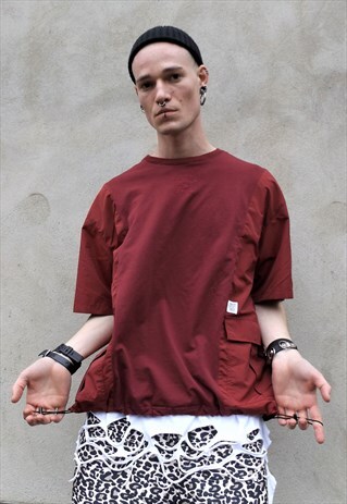 LOOSE FIT OVERSIZE BEAM ADJUSTABLE PANELLED SLOGAN TEE SHIRT