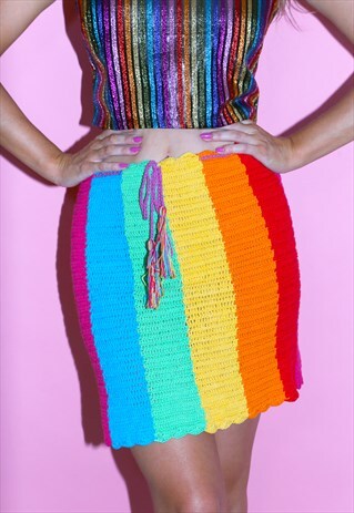 RAINBOW STRIPE CROCHET SKIRT