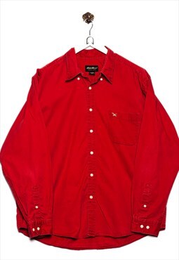 Vintage Eddie Bauer Long Sleeve Shirt Embroidery Red