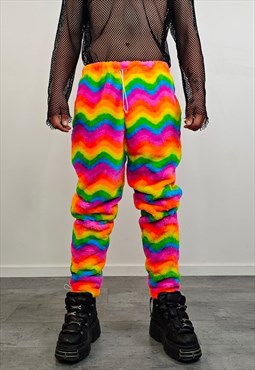 Rainbow trousers fleece slim fluffy pants carnival joggers