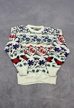 Vintage L.L.Bean Knitted Jumper Flower Patterned Knit