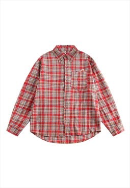 Retro check shirt lumberjack top plaid preppy blouse in red