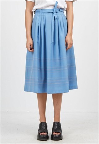 VINTAGE BLUE SYLBO KOCKE MIDI SKIRT