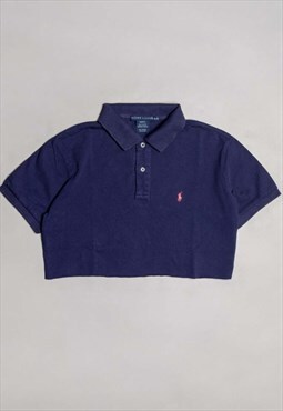 '90s Authentic Ralph Lauren Blue Cropped Short Sleeved Polo