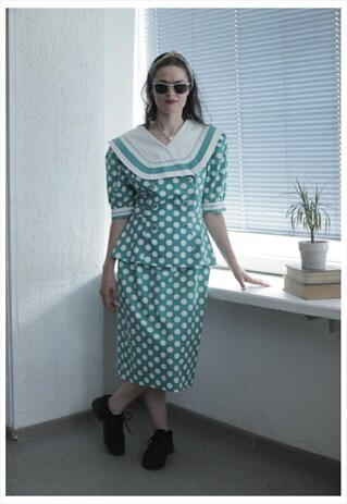 VINTAGE 60'S MIDI GREEN POLKA DOT DRESS