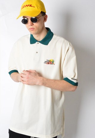 VINTAGE 90S BEIGE EMBROIDERED POLO SHIRT