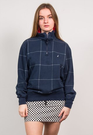 NAUTICA GRID CHECK QUARTER ZIP SWEATSHIRT SWEATER