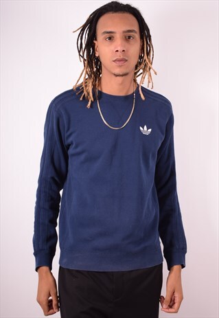 ADIDAS MENS VINTAGE SWEATSHIRT JUMPER SMALL BLUE 90S