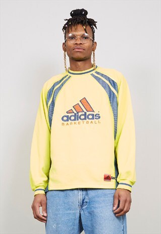 VINTAGE 90'S ADIDAS OVERSIZED YELLOW MESH BASKETBALL SWEATER