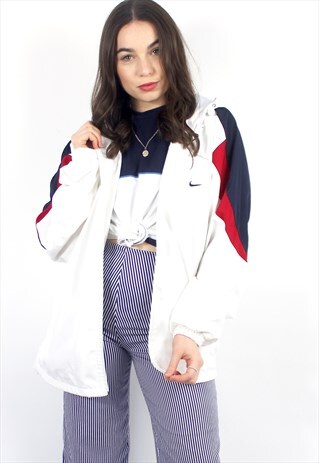 90'S RETRO WHITE OVERSIZED HOODED TRACK JACKET