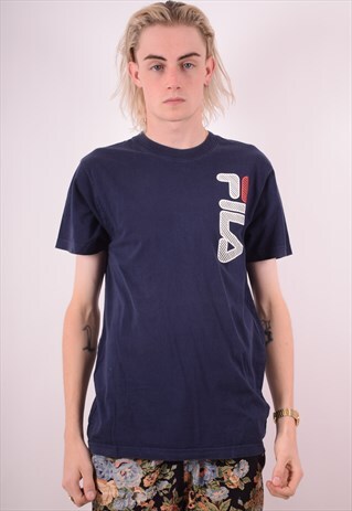 FILA MENS VINTAGE T-SHIRT TOP LARGE BLUE 90S